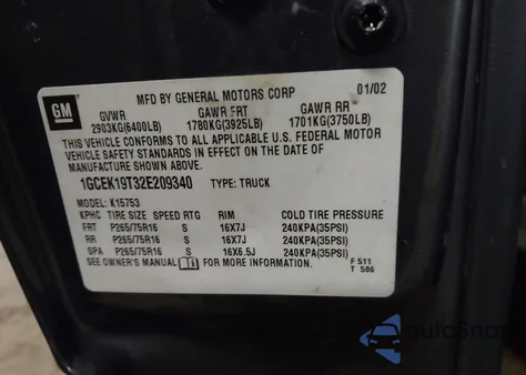 2002 Chevrolet Silverado 1500 Ls from USA, damaged, VIN 1GCEK19T32E209340